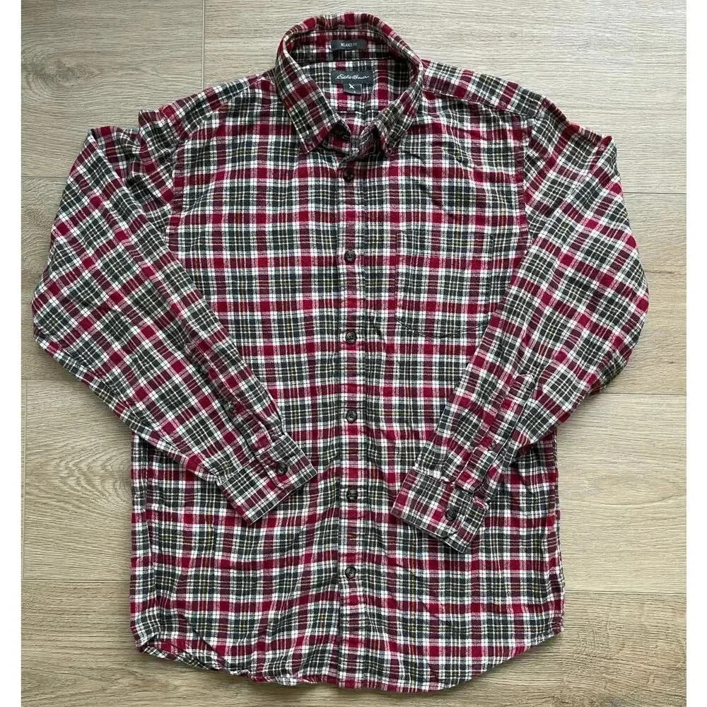 Eddie Bauer Men's Plaid Long Sleeve Button Down Flannel Shirt Relaxed Fit Sz S